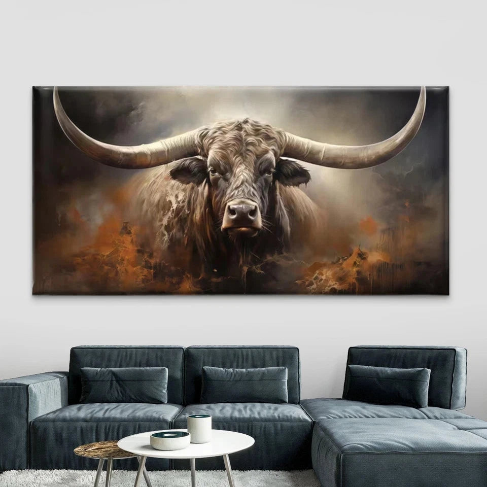 Classic Wild Bull Painting Wall Art Canvas Office Home Room Framed 120x60cm