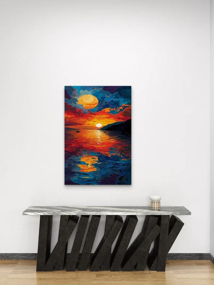 Vibrant Sunset Sea Metal Print Ready to Hang