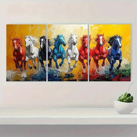 3pcs Eight Running Horses Painting Wall Art Set Canvas Framed 60x90cm - High Quality Print 100% Australian Made Wall Canvas Ready to Hang