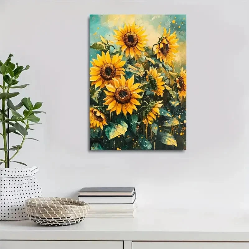 Vibrant Impressionistic Sunflowers Painting 40x60cm Metal Print Ready to Hang