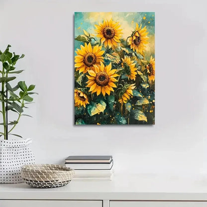 Vibrant Impressionistic Sunflowers Painting 40x60cm Metal Print Ready to Hang