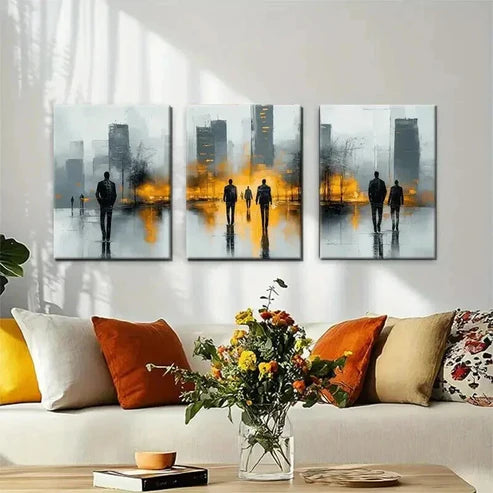 3pcs Abstract Cityscape with Silhouetted Wall Art Set Canvas Unframed - High Quality Print 100% Australian Made Wall Canvas