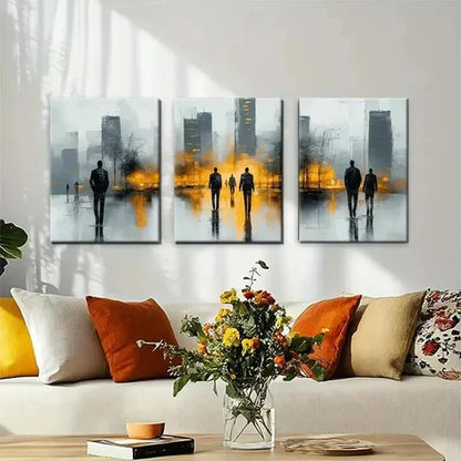3pcs Abstract Cityscape with Silhouetted Wall Art Set Canvas Unframed - High Quality Print 100% Australian Made Wall Canvas
