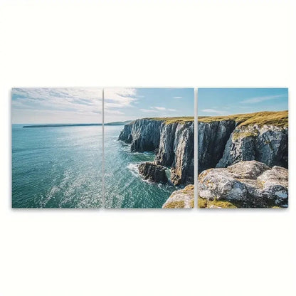 3pcs Decor Cliff Art Pembrokeshire Wales P Wall Art Set Canvas Framed 60x90cm - High Quality Print 100% Australian Made Wall Canvas Ready to Hang