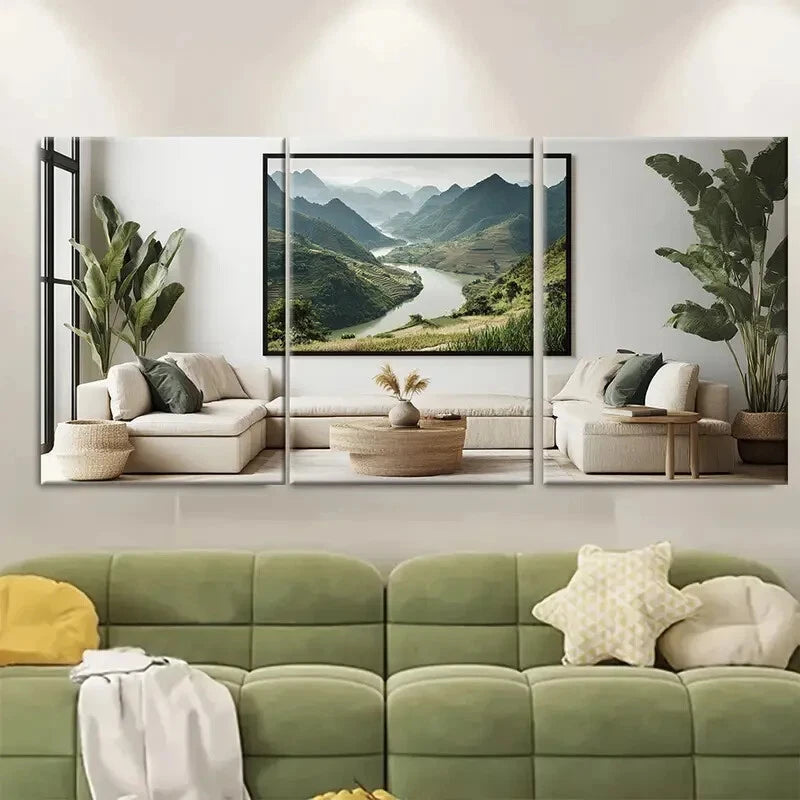 3pcs Scenic Vietnam Landscape with Mountain River Metal Print Ready to Hang Art