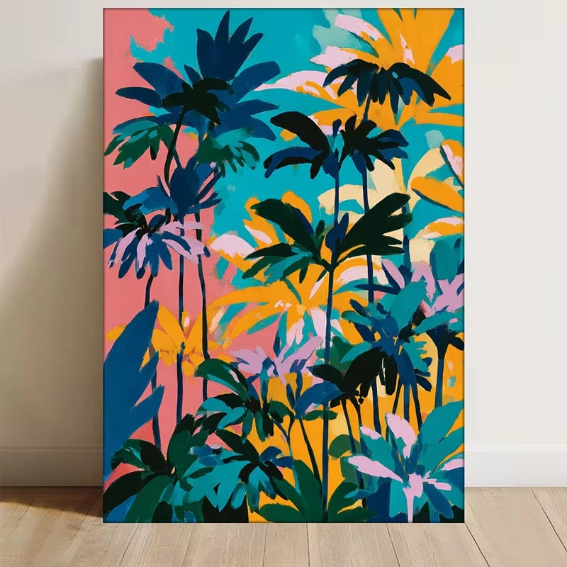Abstract Tropical Palm Tree Painting Metal Print Ready to Hang