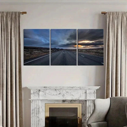 3pcs Road at Dusk & Sunset Landscape Wall Art Set Canvas Framed 40x60cm - High Quality Print 100% Australian Made Wall Canvas Ready to Hang