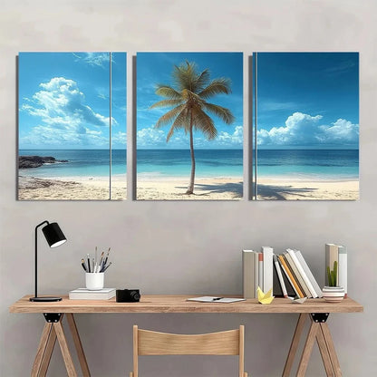 3pcs Coastal Pine Beach Serene Ocean & Sky Wall Art Set Canvas Framed 40x60cm - High Quality Print 100% Australian Made Wall Canvas Ready to Hang