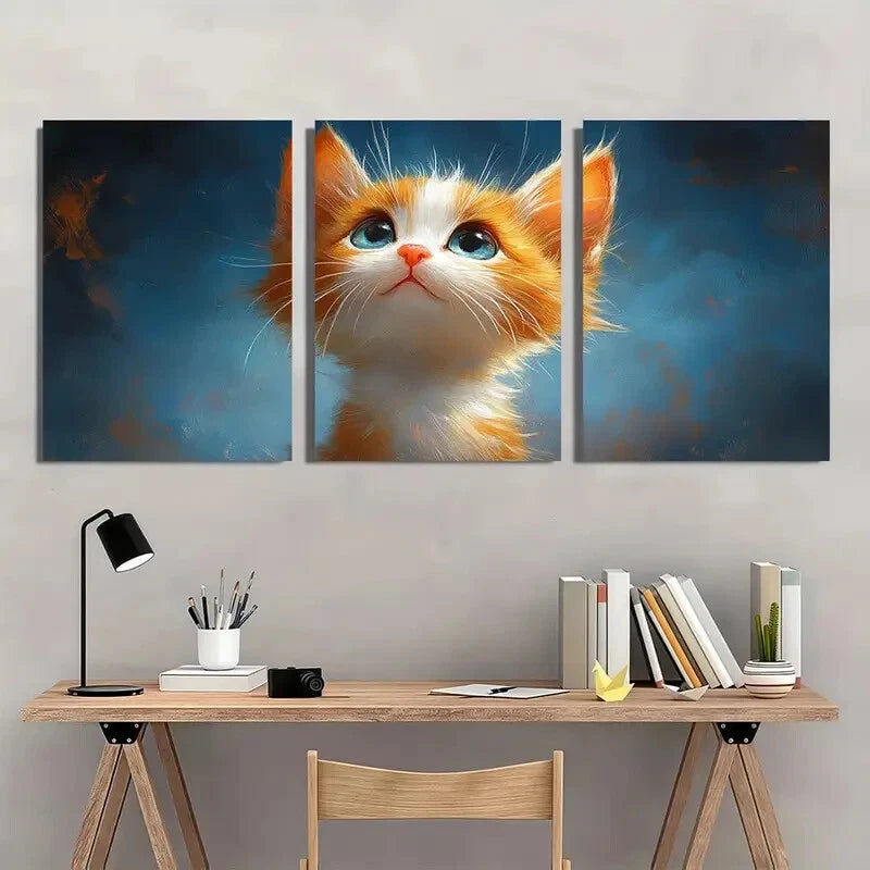 3pcs Cartoon Cat Stunning Blue Eyes Metal Print Ready to Hang Art