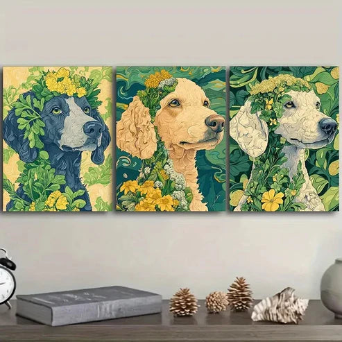 3pcs The Puppy Carries Plants on Its Head Wall Art Set Canvas Unframed – High Quality Print 100% Australian Made Wall Canvas