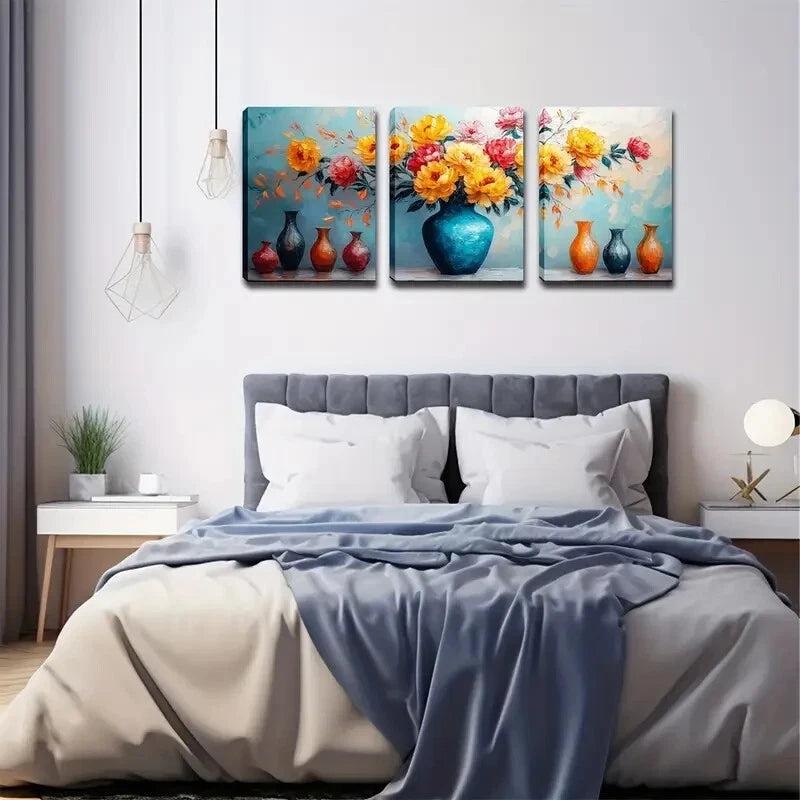 3pcs Realistic Style Triplet Vase Perfect Wall Art Set Canvas Framed 40x60cm - High Quality Print 100% Australian Made Wall Canvas Ready to Hang