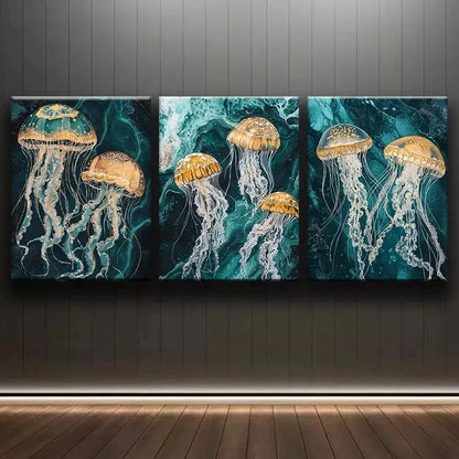 3pcs Jellyfish Design Dark Color Perfect Wall Art Set Canvas Framed 60x90cm - High Quality Print 100% Australian Made Wall Canvas Ready to Hang