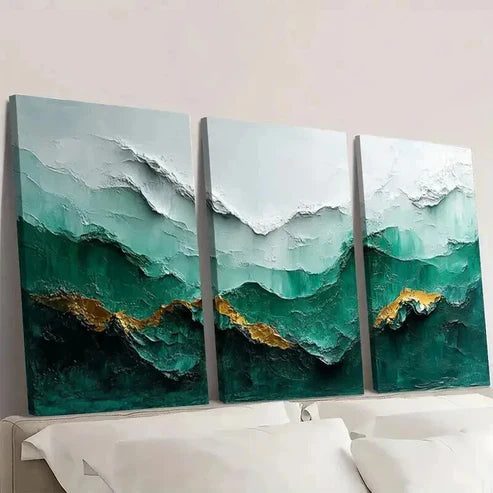 3pcs Abstract White And Green Texture Wall Art Canvas Unframed - High Quality Print 100% Australian Made Wall Canvas