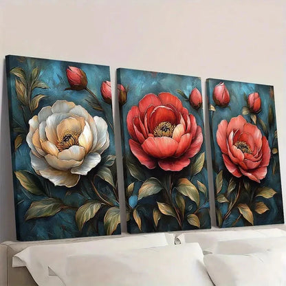 3pcs Elegant Peony Vibrant Floral Wall Art Set Canvas Framed 40x60cm - High Quality Print 100% Australian Made Wall Canvas Ready to Hang