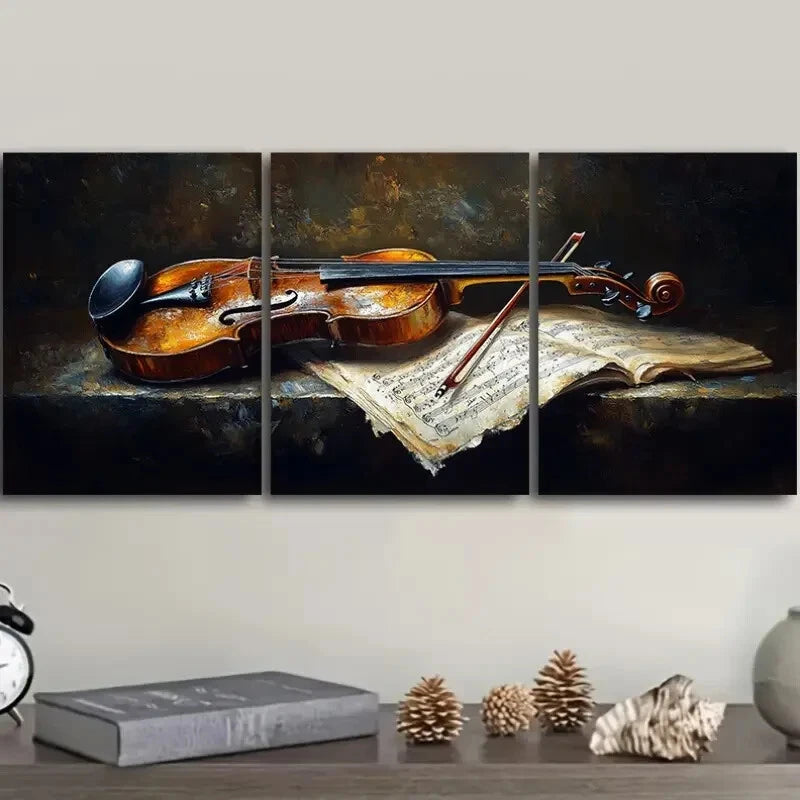 3pcs Violin and Music Theme Classic Modern Style Metal Print Ready to Hang Art