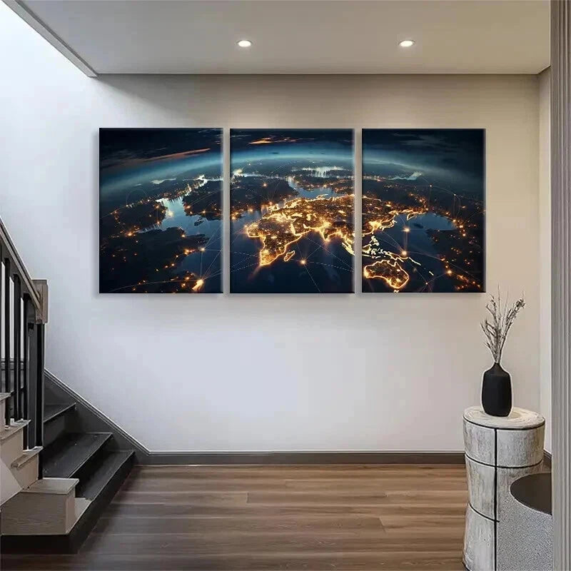 3pcs Modern Geographical Acrtwork Cities Perfect Wall Art Set Canvas Framed 40x60cm - High Quality Print 100% Australian Made Wall Canvas Ready to Hang