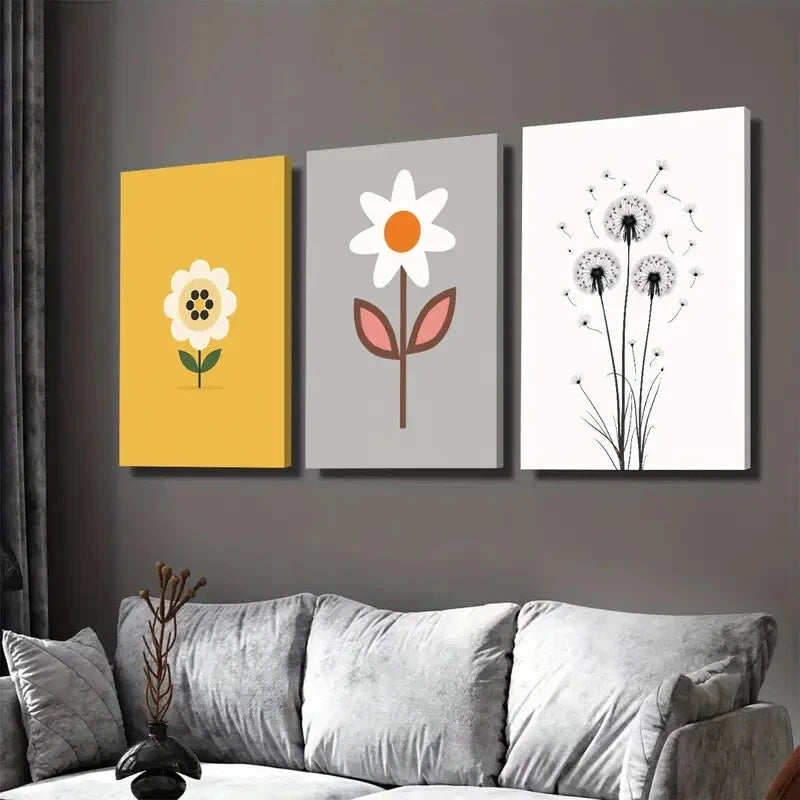 3pcs Modern Floral Minimalist Flower Yellow Wall Art Set Canvas Framed 40x60cm - High Quality Print 100% Australian Made Wall Canvas Ready to Hang