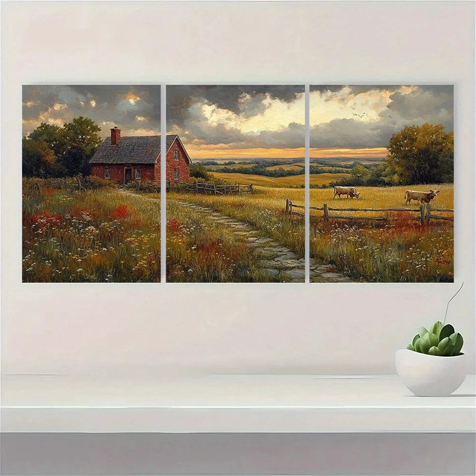 3pcs Rustic Farmhouse Cow Vintage Country Metal Print Ready to Hang Art