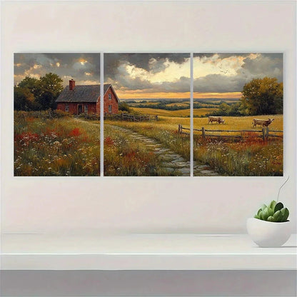 3pcs Rustic Farmhouse Cow Vintage Country Metal Print Ready to Hang Art