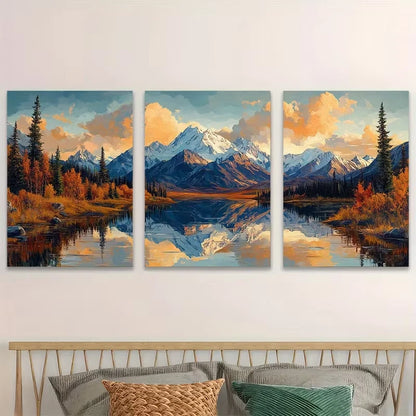 3pcs Talkeetna Alaska Mountains Metal Print Ready to Hang Art