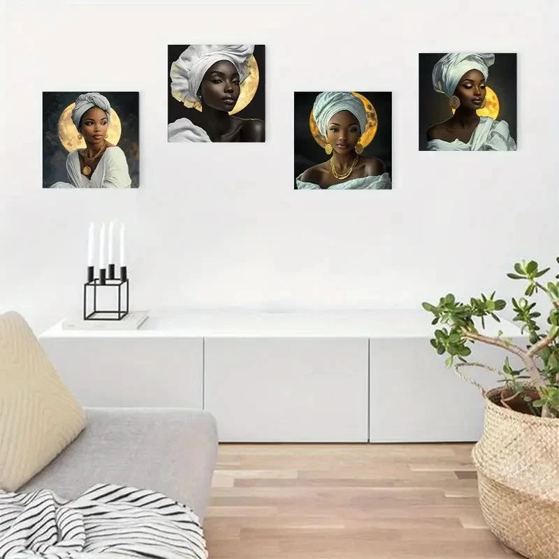 4pcs Traditional Attire & Headwraps Wall Art Canvas Framed