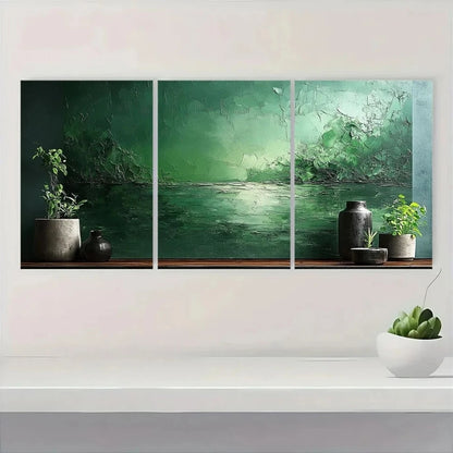 3pcs Green Abstract Oil Painting Metal Print Ready to Hang Art