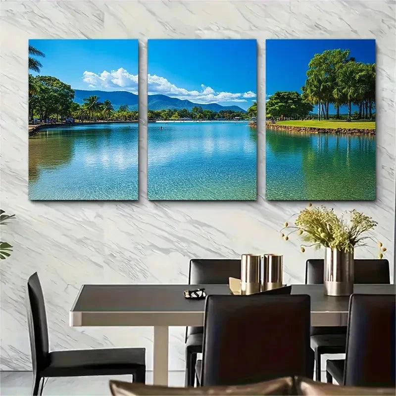 3pcs Cairns Australia Lake View l Wall Wall Art Set Canvas Framed 50x70cm - High Quality Print 100% Australian Made Wall Canvas Ready to Hang