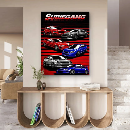 Subie Gang Cars 40x60cm Metal Print Ready to Hang