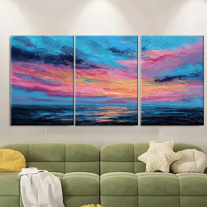 3pcs Abstract Sunset Ocean Painting Metal Print Ready to Hang Art