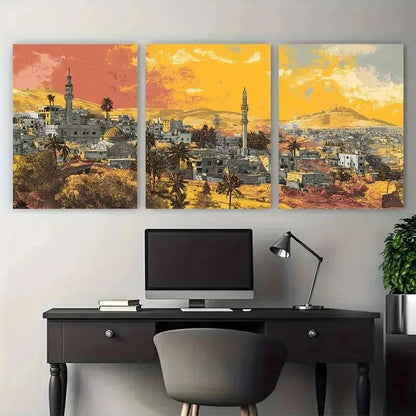 3pcs Islamic Middle East Travel Homs Perfect Wall Art Set Canvas Framed 50x70cm - High Quality Print 100% Australian Made Wall Canvas Ready to Hang