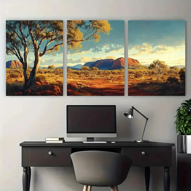 3pcs Australian Eucalyptus Trees & Red Rocks Wall Art Set Canvas Framed 40x60cm - High Quality Print 100% Australian Made Wall Canvas Ready to Hang