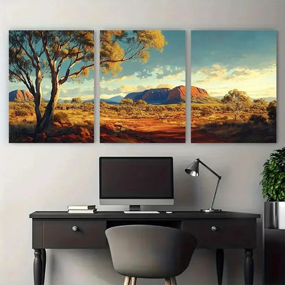 3pcs Australian Eucalyptus Trees & Red Rocks Wall Art Set Canvas Framed 40x60cm - High Quality Print 100% Australian Made Wall Canvas Ready to Hang