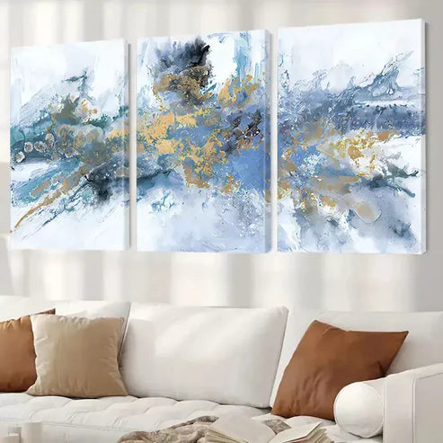 3pcs Abstract Blue and Golden Wall Art Set Canvas Framed 60X90cm - High  Quality Print 100% Australian Made Wall Canvas Ready to Hang