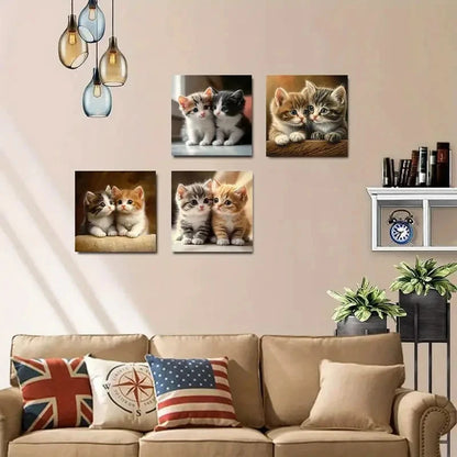 4pcs Colorful Cats Wall Art Canvas Framed