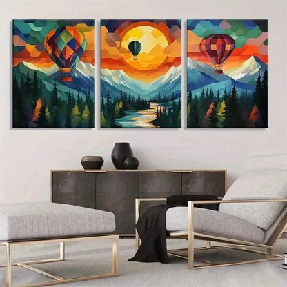 3pcs Hot Air Balloon Sunset Landscape Perfect Wall Art Set Canvas Framed 40x60cm - High Quality Print 100% Australian Made Wall Canvas Ready to Hang