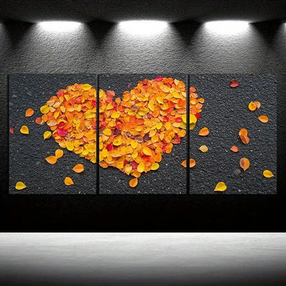 3pcs Love Made of Golden Leaves Modern Metal Print Ready to Hang Art