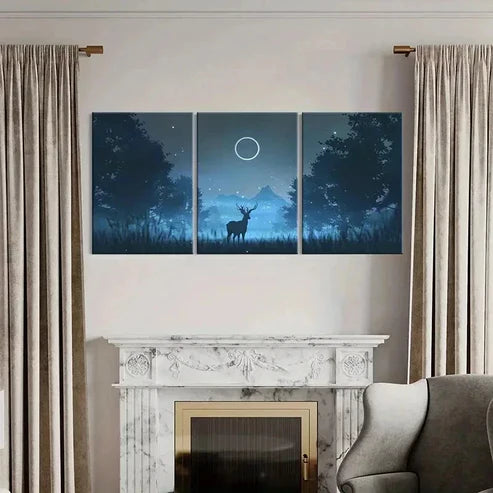 3pcs Fantasy Cartoon Night with an Elk Wall Art Canvas Unframed - High Quality Print 100% Australian Made Wall Canvas