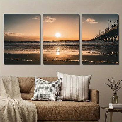 3pcs Vibrant Ocean & Pier Scenery Metal Print Ready to Hang Art