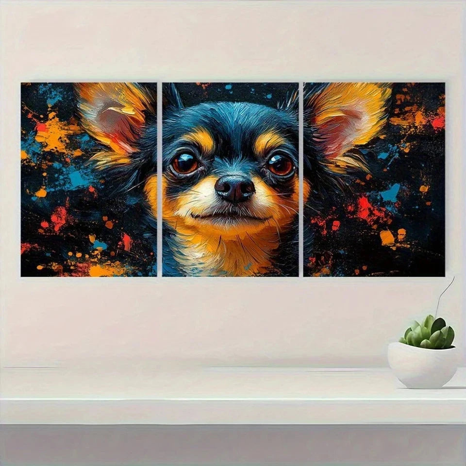3pcs Chihuahuas Abstract Paint Splash Dog Metal Print Ready to Hang Art