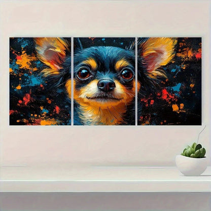 3pcs Chihuahuas Abstract Paint Splash Dog Metal Print Ready to Hang Art