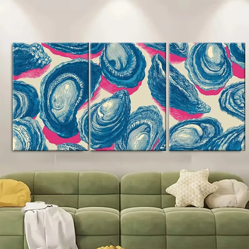 3pcs Shells Print, Abstract Coastal Art Metal Print Ready to Hang Art