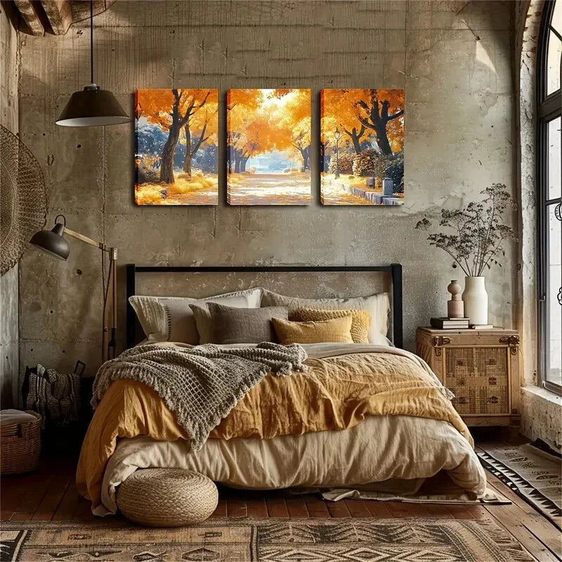 3pcs Autumn Splendor Vibrant Yellow Tree Perfect Wall Art Set Canvas Framed 40x60cm - High Quality Print 100% Australian Made Wall Canvas Ready to Hang