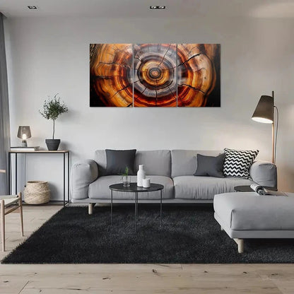3pcs Nature Tree Ring Wooden Brown Metal Print Ready to Hang Art