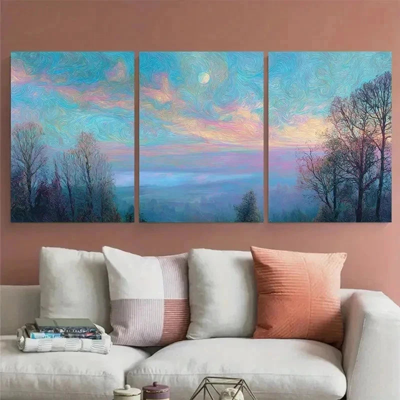 3pcs Misty Beach At Dusk Surreal Van Perfect Wall Art Canvas Framed 60x90cm
