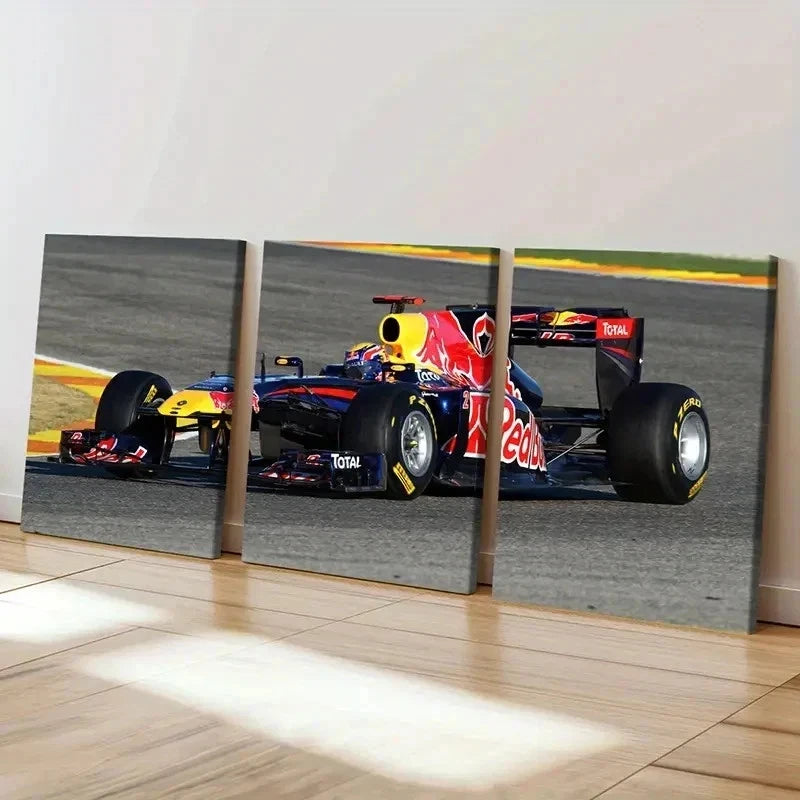 3pcs Formula 1 Racing Car on the Race Track Wall Art Set Canvas Framed 40x60cm - High Quality Print 100% Australian Made Wall Canvas Ready to Hang