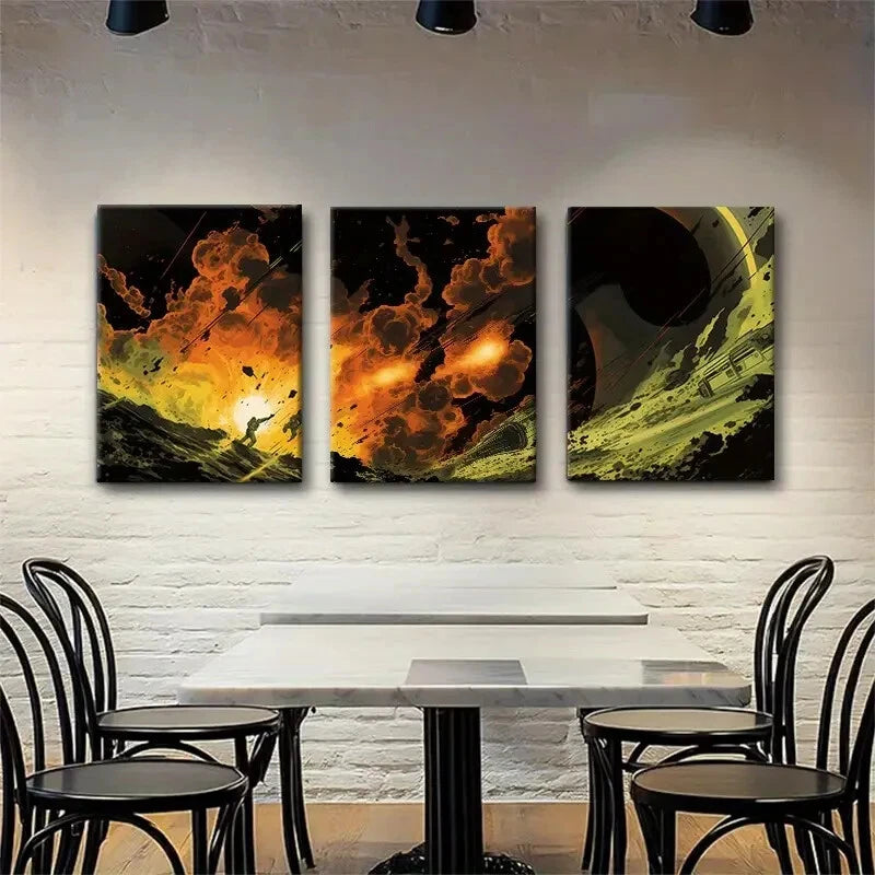3pcs Apocalyptic Space Battle Sci-Fi Perfect Wall Art Set Canvas Framed 40x60cm - High Quality Print 100% Australian Made Wall Canvas Ready to Hang