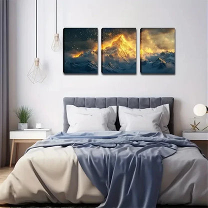 3pcs Clouds Pierced By Golden Light Wall Art Set Canvas Unframed - High Quality Print 100% Australian Made Wall Canvas