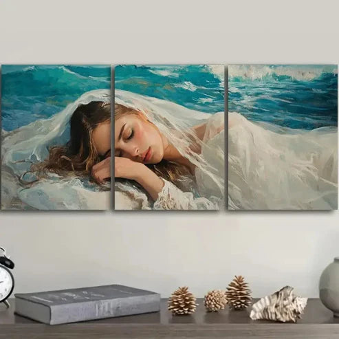 3pcs She has her head down Wall Art Set Canvas Unframed - High Quality Print 100% Australian Made Wall Canvas