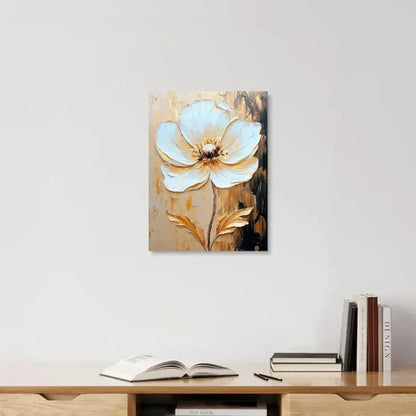Beautiful Golden & White Floral Abstract Painting 60x90cm Metal Print Ready to Hang