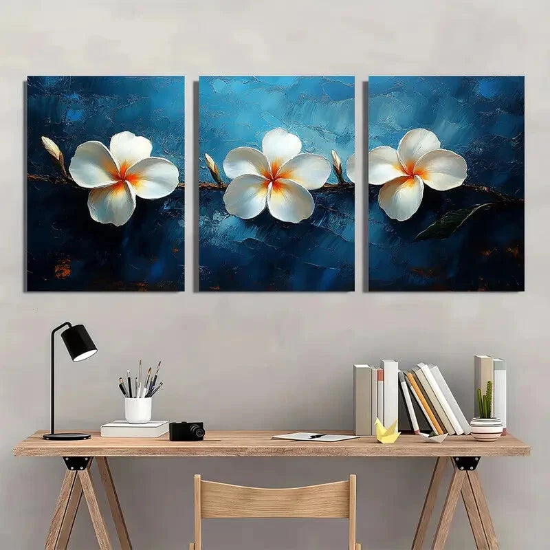3pcs White Plumeria Flower Elegant Perfect Wall Art Set Canvas Framed 40x60cm - High Quality Print 100% Australian Made Wall Canvas Ready to Hang